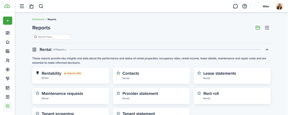 Access dozens of rental reports in seconds